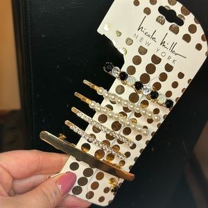 Gold Plated Pear and Crystal Hair Clips